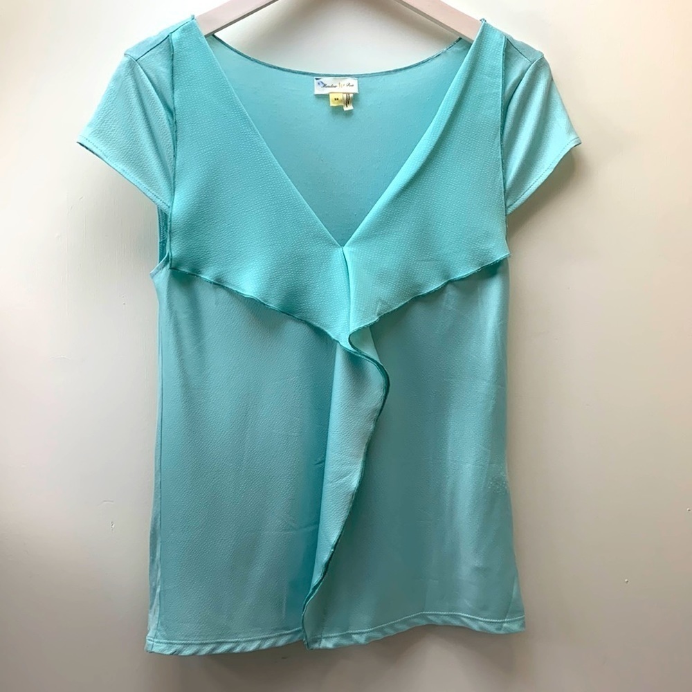 Anthropologie Meadow Rue aqua short sleeve blouse XS